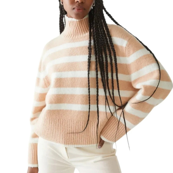 & Other Stories Sweater Chunky Grandpa Women M Effortless Beige Cream Striped - Picture 3 of 16